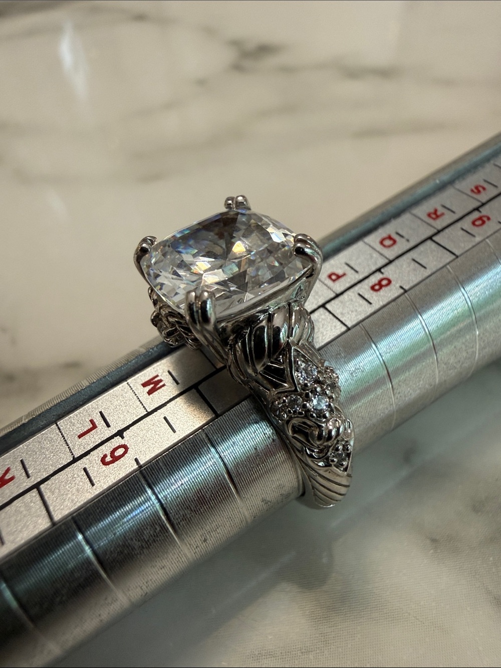 Judith Ripka Sterling silver cocktail ring with cushion-cut CZ, size 7